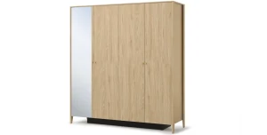 Design-Kleiderschrank SNUGLY SU-01 (201 cm) – Geölte Eiche & Schwarz mit Spiegel