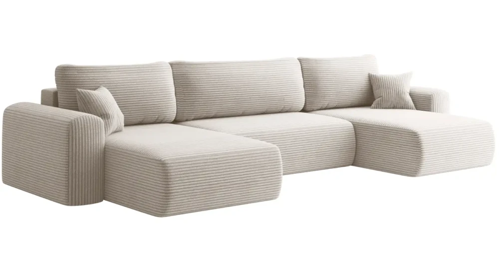 XXL-Wohnlandschaft-U-Form-CAPRO-U-362x145-cm-mit-Schlaffunktion,-Bettkasten-&-Ausziehhilfe-Breitcord Poso-/-Webstoff-Verita