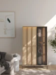 Vitrine-mit-Beleuchtung-ITAMI-IT-01,-Eiche-Cremona-/-Schwarz,-90x151x40-cm
