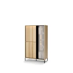 Vitrine-mit-Beleuchtung-ITAMI-IT-01,-Eiche-Cremona-/-Schwarz,-90x151x40-cm