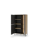 Vitrine-mit-Beleuchtung-ITAMI-IT-01,-Eiche-Cremona-/-Schwarz,-90x151x40-cm