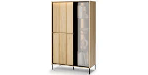 Vitrine mit Beleuchtung ITAMI IT-01, Eiche Cremona / Schwarz, 90x151x40 cm