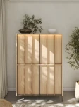 Highboard-ITAMI-IT-02-mit-Beleuchtung,-4-türig, 105x151x40-cm,-Eiche-Cremona-/-Schwarz