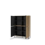Highboard-ITAMI-IT-02-mit-Beleuchtung,-4-türig, 105x151x40-cm,-Eiche-Cremona-/-Schwarz