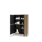 Highboard-ITAMI-IT-02-mit-Beleuchtung,-4-türig, 105x151x40-cm,-Eiche-Cremona-/-Schwarz