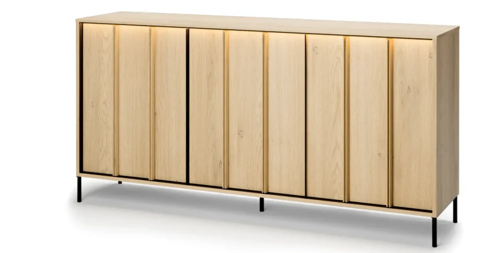 Sideboard-ITAMI-IT-03-mit-Beleuchtung,-3-türig, 165x83x40-cm,-Eiche-Cremona-/-Schwarz