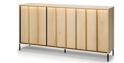 Sideboard ITAMI IT-03 mit Beleuchtung, 3-türig, 165x83x40 cm, Eiche Cremona / Schwarz