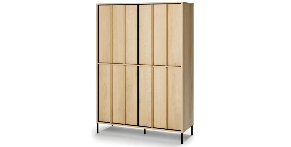 Highboard-ITAMI-IT-02-mit-Beleuchtung,-4-türig, 105x151x40-cm,-Eiche-Cremona-/-Schwarz