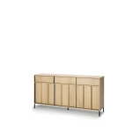 Sideboard-ITAMI-IT-04-mit-Beleuchtung,-3-Türen-&-3-Schubladen,-165x83x40-cm,-Eiche-Cremona-/-Schwarz
