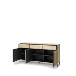 Sideboard-ITAMI-IT-04-mit-Beleuchtung,-3-Türen-&-3-Schubladen,-165x83x40-cm,-Eiche-Cremona-/-Schwarz