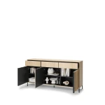 Sideboard-ITAMI-IT-04-mit-Beleuchtung,-3-Türen-&-3-Schubladen,-165x83x40-cm,-Eiche-Cremona-/-Schwarz