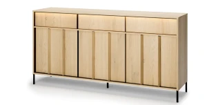 Sideboard ITAMI IT-04 mit Beleuchtung, 3 Türen & 3 Schubladen, 165x83x40 cm, Eiche Cremona / Schwarz