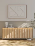 Sideboard-ITAMI-IT-05-mit-Beleuchtung,-4-türig,-XXL-Breite-206cm,-Eiche-Cremona-/-Schwarz