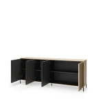 Sideboard-ITAMI-IT-05-mit-Beleuchtung,-4-türig,-XXL-Breite-206cm,-Eiche-Cremona-/-Schwarz