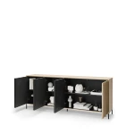 Sideboard-ITAMI-IT-05-mit-Beleuchtung,-4-türig,-XXL-Breite-206cm,-Eiche-Cremona-/-Schwarz
