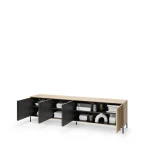 TV-Lowboard-ITAMI-IT-06-mit-Beleuchtung,-4-türig, XXL-Breite-206-cm,-Eiche-Cremona-/-Schwarz