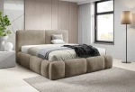 Modernes Schlafzimmer-Ambiente mit dem taupebraunen Chunky-Polsterbett ABIK bezogen mit dem strukturierten Stoff Coral 50.