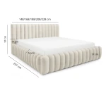 Technische Maßskizze für das Polsterbett BLISS im Stoff Coral 15 mit Zentimeterangaben für Breite, Gesamtlänge und Kopfteilhöhe.