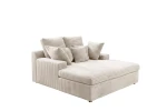 Perspektivische Studioansicht des bodentiefen Big Sofas LAZY ONE im hellbeigen Cordstoff Tilia 03, isoliert auf einem weißen Grund.
