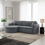 Elegantes Wohnzimmer-Ambiente mit dem dunkelgrauen Breitcord-Sofa VERONA L im Bezug Poso 60.