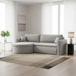 Helles Raumdesign mit dem uniwersalen Ecksofa VERONA L im lichtgrauen Bouclé-Bezug Quelle 83.