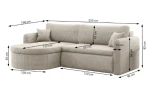 Detaillierte Maßskizze des L-förmigen Sofas VERONA L mit genauen Zentimeterangaben für Breite, Tiefe und Höhe.