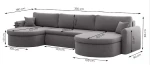 Detaillierte Maßskizze des U-förmigen Sofas VERONA U mit genauen Zentimeterangaben für Gesamtbreite, Sitztiefe und Höhe.