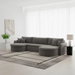 Helles Raumdesign mit dem uniwersalen Ecksofa VERONA U im dunkelgrauen Bouclé-Bezug Quelle 92.