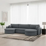 Elegantes Wohnzimmer-Ambiente mit dem dunkelgrauen Breitcord-Sofa VERONA U im Bezug Poso 60.