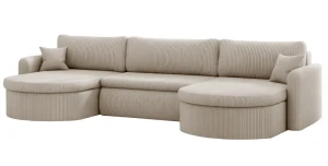 Universal Wohnlandschaft VERONA U 350x160 cm – Breitcord oder Bouclé – Schlaffunktion & Bettkasten