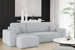 Helles Raumkonzept mit dem lichtgrauen Ecksofa KARL L im strapazierfähigen Cordstoff Poso 110 neben einer Zimmerpflanze.