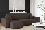 Elegantes Wohnzimmerdesign mit dem dunkelbraunen Ecksofa KARL L im Breitcord Poso 06, kombiniert mit einem runden Marmortisch