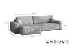 Detaillierte Maßskizze des Ecksofas KARL XL mit genauen Abmessungen von 278x145 cm und Piktogrammen zu den Funktionen.