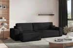 Kontrastreiches Raumdesign mit dem markanten, schwarzen Ecksofa KARL XL im weichen Cordstoff Poso 135.