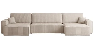 Universal XXL Wohnlandschaft KARL XL U 380x145 cm – Breitcord Poso – Schlaffunktion