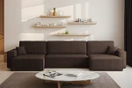 Stilvolles Raumdesign mit der großzügigen Wohnlandschaft KARL XL U im dunkelbraunen Breitcord Poso 06.