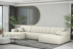 Elegantes Wohnzimmerkonzept mit dem cremeweißen  U-Sofa Balia U im markant gesteppten Chenille-Bezug Perfect Harmony 01.
