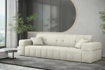 Elegantes Wohnzimmer mit dem beigefarbenen 3-Sitzer Sofa Balia im weichen Chenille-Bezug Perfect Harmony 01 als stilvollem Mittelpunkt.