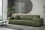 Modernes Raumkonzept mit dem olivgrünen Lounge-Sofa Balia für drei Personen aus dem markant gesteppten Chenille-Gewebe Perfect Harmony 39.
