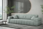 Zeitgemäße Wohnzimmergestaltung mit dem mintfarbenen 3-Sitzer Sofa Balia im gemütlichen Chenille Perfect Harmony 72 neben einer Zimmerpflanze.
