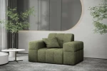 Stilvolle Raumeinrichtung mit dem olivgrünen Lounge-Sessel Balia aus dem markant gesteppten Chenille-Bezug Perfect Harmony 39.