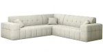 Freigestellte Studioaufnahme des symmetrischen Ecksofas Balia Corner im cremefarbenen Chenille-Stoff Perfect Harmony 01 auf weißem Hintergrund.