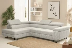 Modernes Ecksofa Tokyo in einem kühlen, silbergrauen Poso (Cord) Bezug auf eleganten, schwarzen Metallfüßen in einem stilvollen Wohnzimmer.