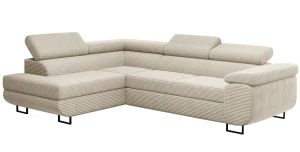 Ecksofa TOKYO mit Schlaffunktion – Breitcord Poso – Verstellbare Kopfstützen 275x203 cm