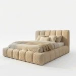 Freigestelltes Polsterbett Dallas Slim 160x200 cm im hellen Cordstoff Poso vor einem eleganten Weiß Hintergrund.