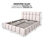 Detaillierte grafische Maßzeichnung mit den genauen technischen Spezifikationen für das Polsterbett Denver Slim 200x200 cm im Stoff Quelle (Bouclé).