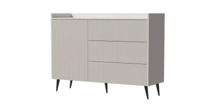 Eintürige Kommode ADEMO 4 mit 3 Schubladen – Griffloses Sideboard Kaschmir 