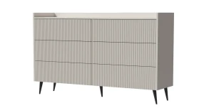 Kommode mit 6 Schubladen ADEMO 3 – Geriffelte Fronten 150 cm Sideboard Kaschmir