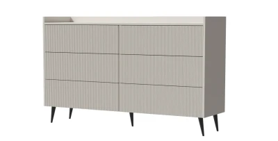 Kommode mit 6 Schubladen ADEMO 3 – Geriffelte Fronten 150 cm Sideboard Kaschmir