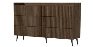Kommode mit 6 Schubladen ADEMO 3 – Geriffelte Fronten 150 cm Sideboard Nussbaum